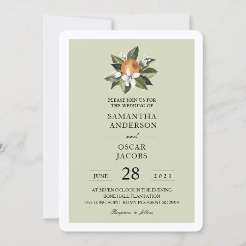 Trendy Green  Orange Leaf And Flower Invitation