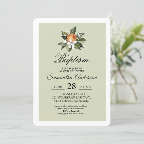 Trendy Green  Orange Leaf And Flower Invitation