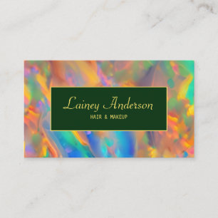 Trendy green orange yellow faux holographic opal business card