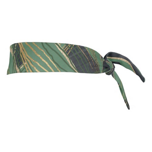 Trendy Green Palm Leaves Gold Strokes Gray Design Tie Headband