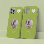 Trendy green photo and name personalized modern Case-Mate iPhone 14 case<br><div class="desc">Add your photo monogram and name personalized green iPhone case. Perfect keepsake gift for a girl on birthday,  Sweet 16,  Quinceanera,  Christmas,  Valentine's Day,  graduation,  or any other occasion.</div>