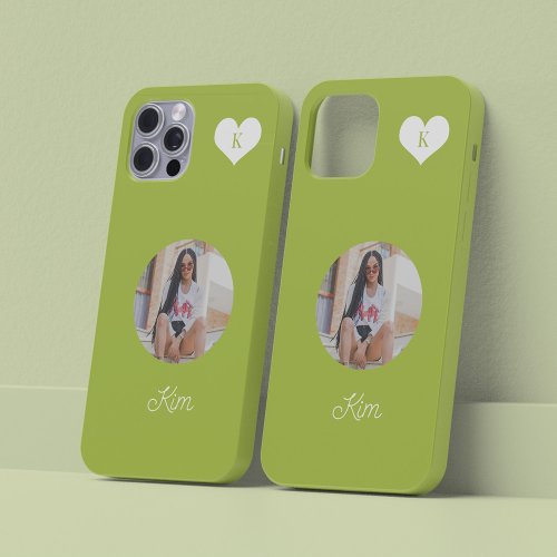 Trendy green photo and name personalized modern Case_Mate iPhone 14 case