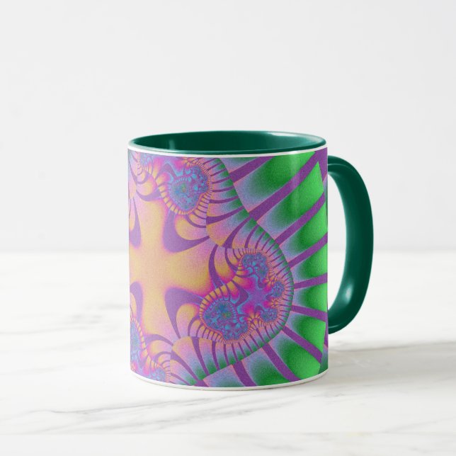 Trendy Green, Purple and Orange Fractal Mug (Front Right)