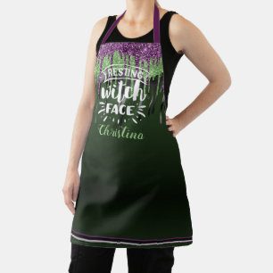 Trendy green purple glam dripping Halloween witch Apron