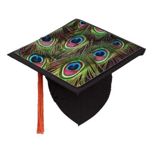 trendy green purple teal turquoise peacock feather graduation cap topper