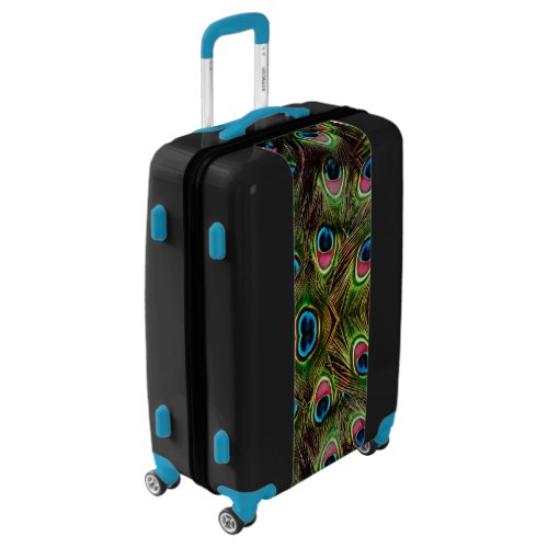 trendy green purple teal turquoise peacock feather luggage