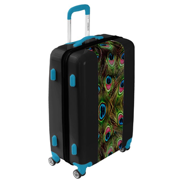 trendy green purple teal turquoise peacock feather luggage (Rotated Left)