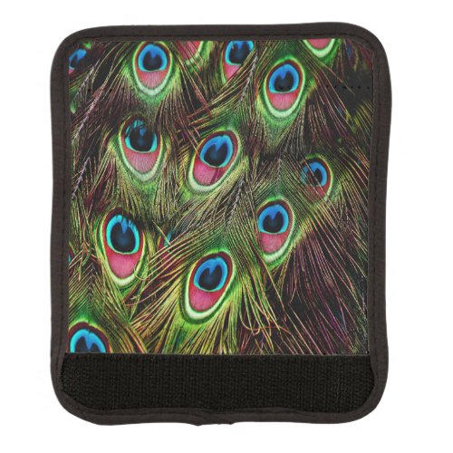 trendy green purple teal turquoise peacock feather luggage handle wrap