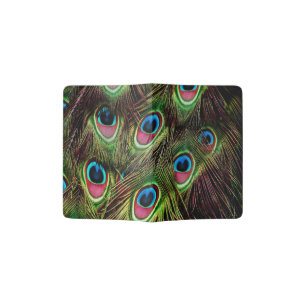 trendy green purple teal turquoise peacock feather passport holder