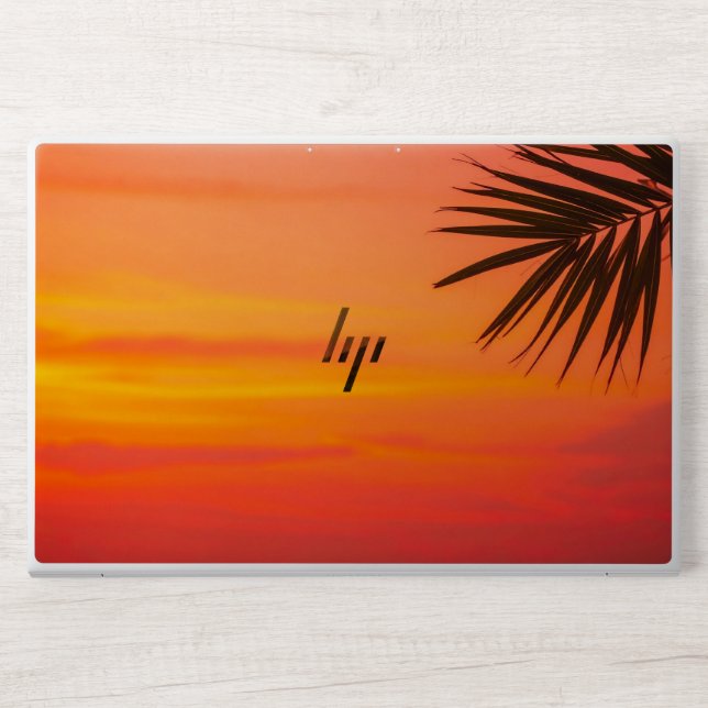 Trendy Green & red Tropical Palm Leaf HP Laptop Skin (Front)