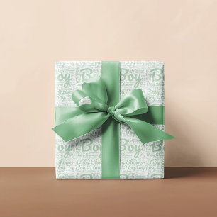 Trendy Green Script Typography Boy Baby Shower  Wrapping Paper