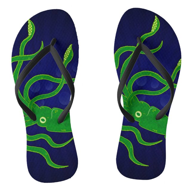 trendy green squid in the blue ocean flip flops (Footbed)