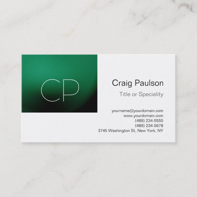 Trendy Green Stripe White Monogram Business Card (Front)