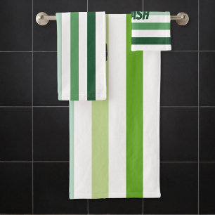 Trendy Green Stripes Bath Towel Set