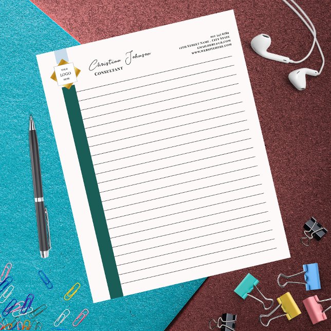 Trendy Green Stripes Gold Logo Notepad (Creator Uploaded)