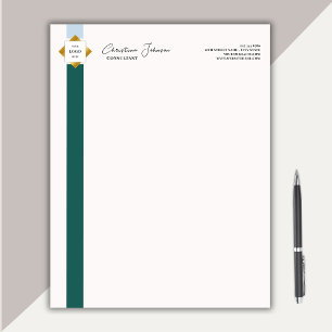 Trendy Green Stripes Gold Logo Notepad