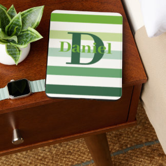 Trendy Green Stripes Monogram Kindle Cover