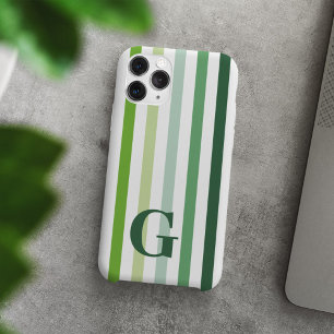 Trendy Green Stripes with Monogram iPhone 13 Case