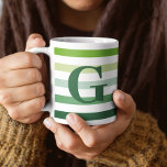 Trendy Green Stripes With Monogram Coffee Mug at Zazzle