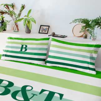 Trendy Green Stripes with Monogram Pillow Case