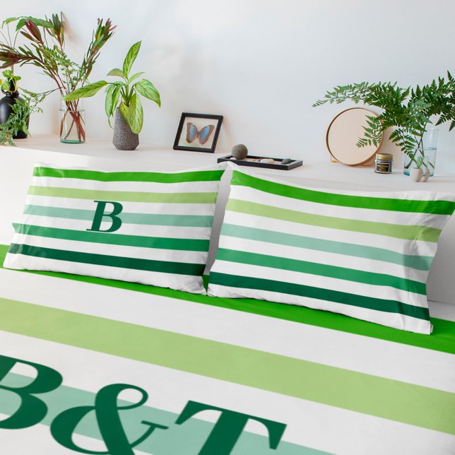 Trendy Green Stripes with Monogram Pillow Case (Creator Uploaded)
