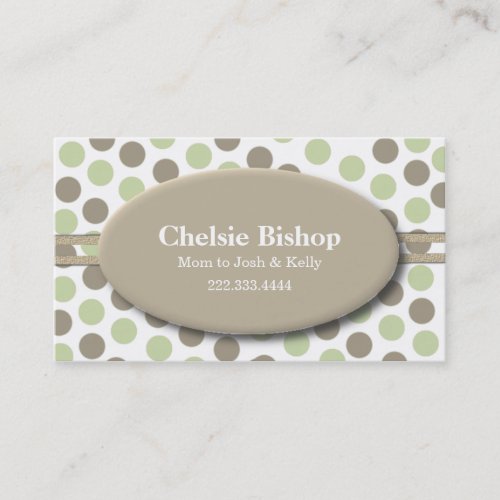 Trendy Green &amp; Taupe Polka Dot Mommy card Business Card