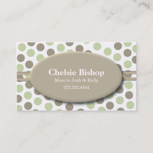 Customizable Trendy Green &amp; Taupe Polka Dot Mommy card Business Card