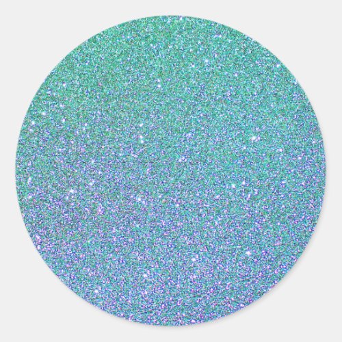 Trendy Green Teal Blue Glitter Pattern Classic Round Sticker