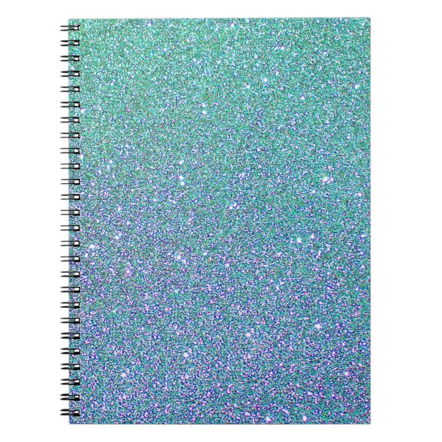 Trendy Green Teal Blue Glitter Pattern Notebook (Front)