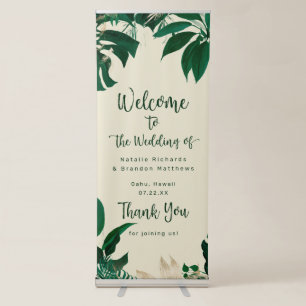 Trendy Green Tropical Foliage Wedding Welcome Retractable Banner