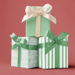Trendy Green Typography Boy Script Baby Shower  Wrapping Paper Sheets