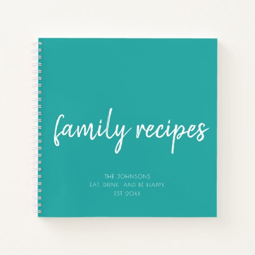 Trendy Green Typography Family Recipe Notebook