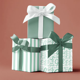 Trendy Green Typography Girl Script Baby Shower  Wrapping Paper Sheets