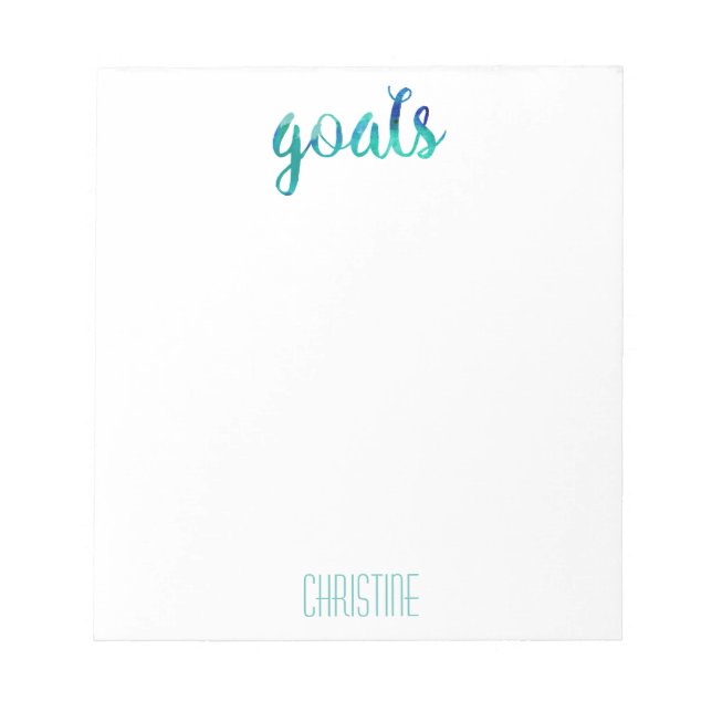 Trendy Green Watercolor Goals Personalized Stylish Notepad (Front)