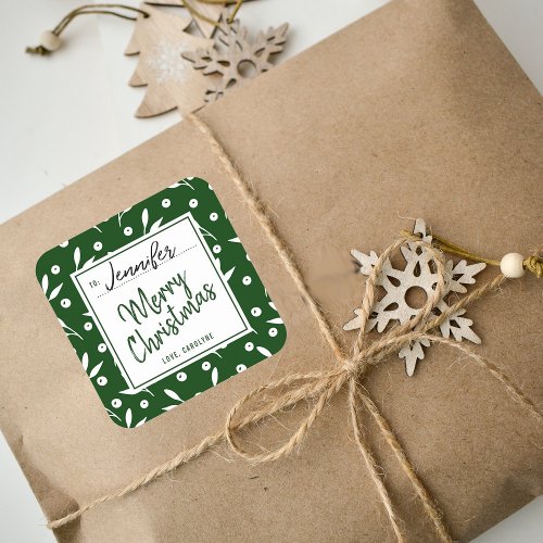Trendy Green  White Festive Christmas Gift Label