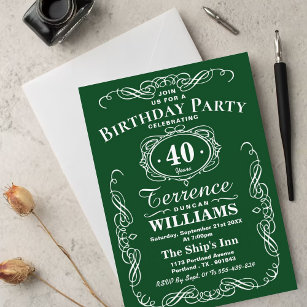 Trendy Green & White Typography Birthday Party Invitation