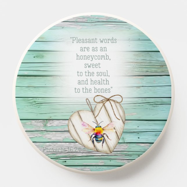 Trendy Green Wood Heart Rainbow Bee Scripture PopSocket (Popsocket)