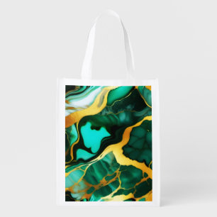 Trendy Green yellow Gold faux marble Grocery Bag