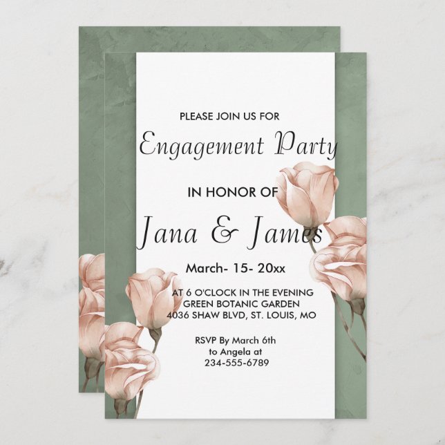 trendy greenery   Engagement Invitation (Front/Back)