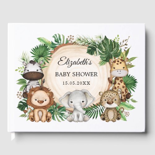 Trendy Greenery Jungle Safari Animals Baby Shower Guest Book