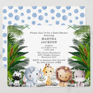 Trendy Greenery Jungle Safari Animals Baby Shower  Invitation