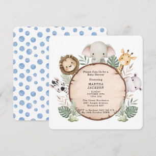 Trendy Greenery Jungle Safari Animals Baby Shower Invitation