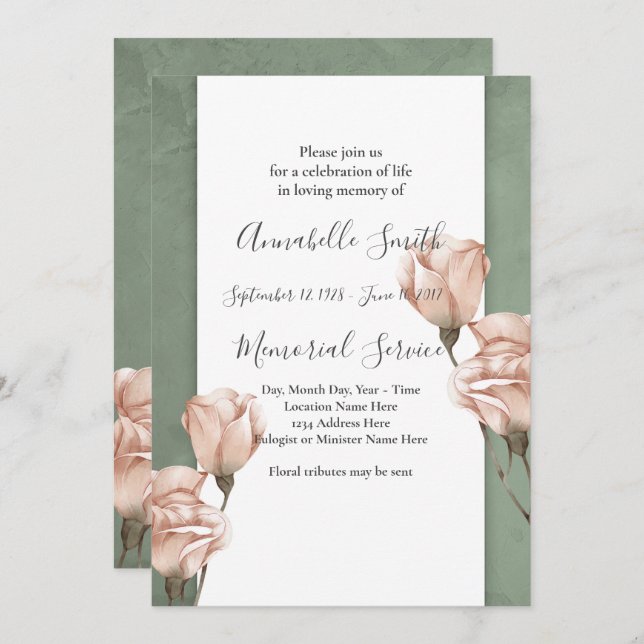 trendy greenery Loving Memory Invitation (Front/Back)