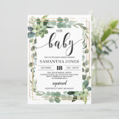 Trendy greenery succulent floral oh baby shower invitation (Standing Front)