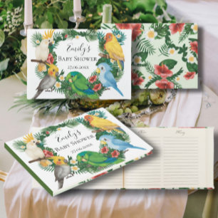 Trendy Greenery Tropical Parrots Baby Shower Guest Book