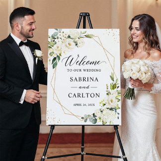 Trendy Greenery White Floral Wedding Welcome Foam Board
