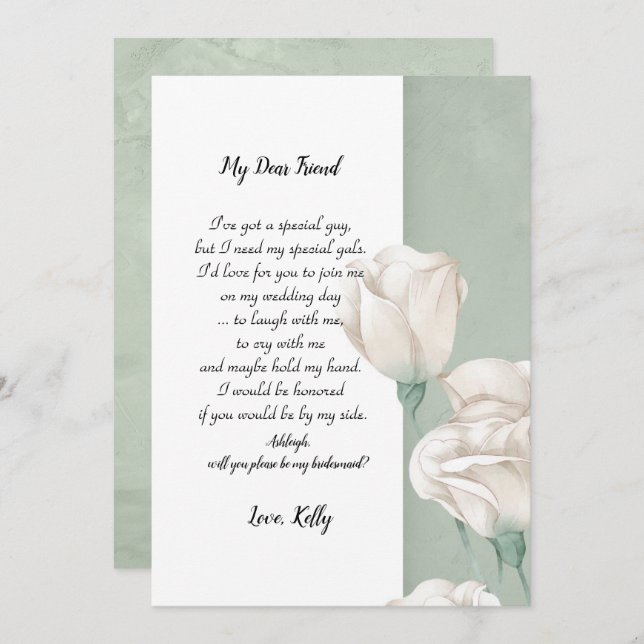 trendy greenery   will be my bridesmaid invitation (Front/Back)