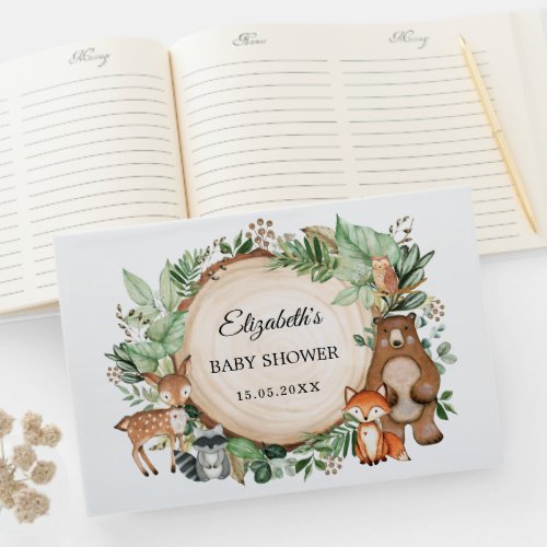 Trendy Greenery Woodland Animals Baby Shower Guest Book