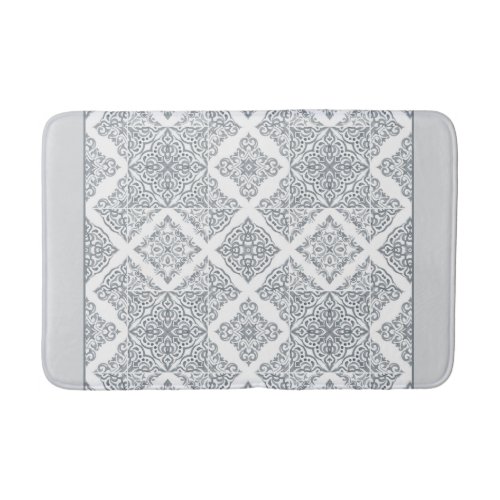 Trendy Grey and White Spanish Tiles Pattern Bath Mat