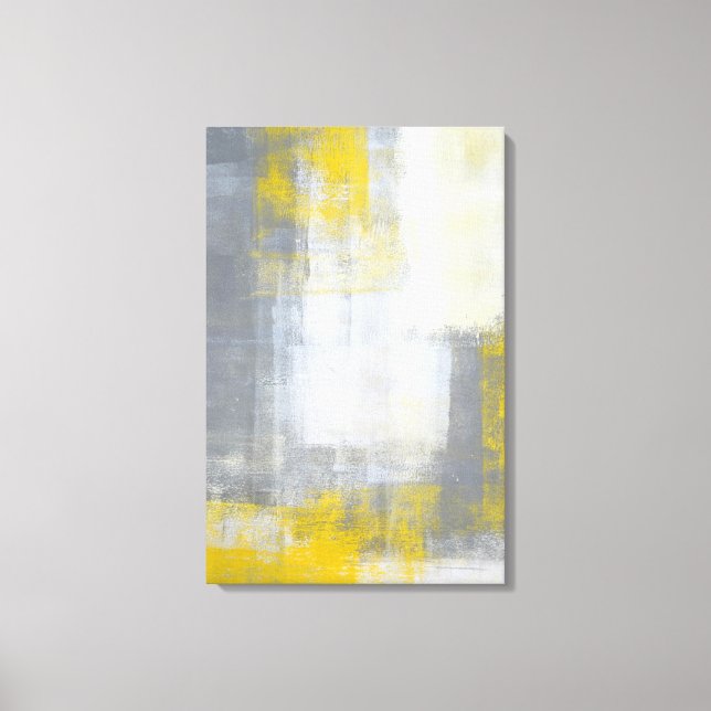 'Trendy' Grey and Yellow Abstract Art Canvas Print (Front)